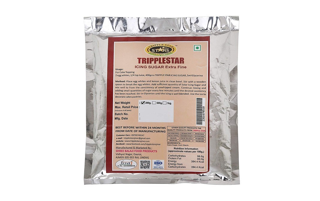 Tripple Star Icing Sugar, Extra Fine    Pack  200 grams
